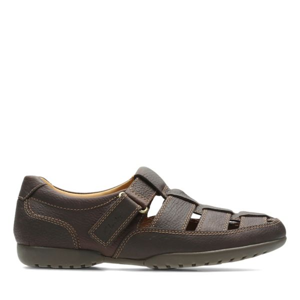 Clarks Mens Recline Open Sandals Mahogany Leather | USA-3621058